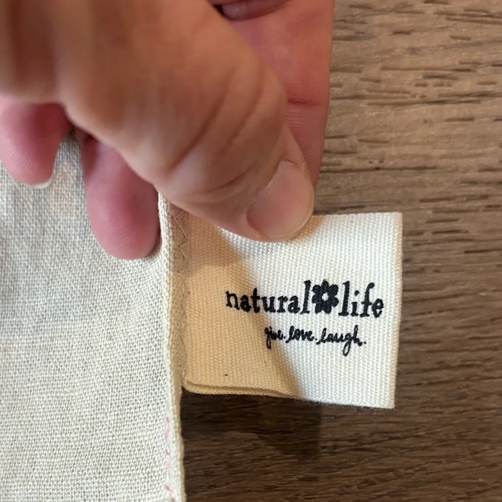 NATURAL LIFE Linen Hand Towel with Colorful Floral Embroidery and Pink Pom Trim